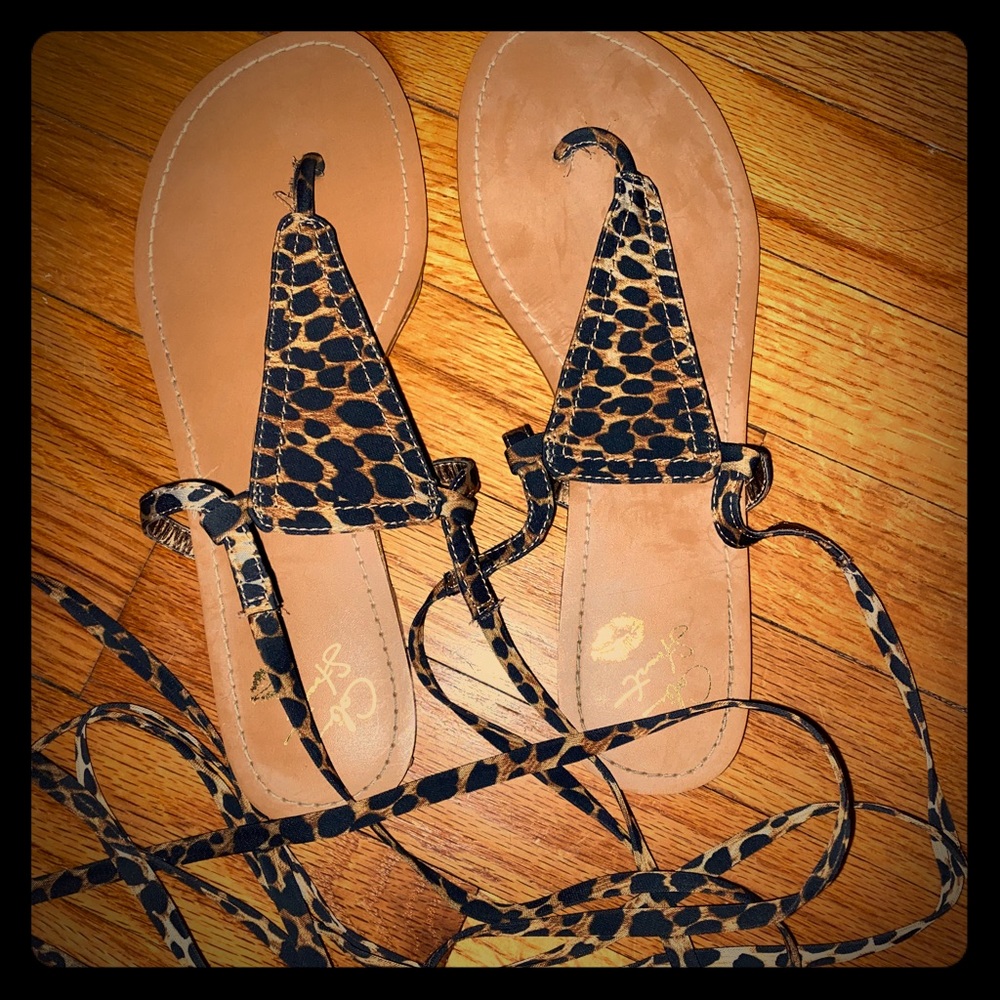 Leopard lace up sandals